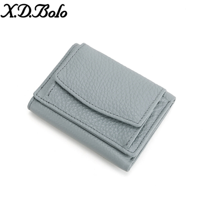 Anti-pencurian sikat kulit wanita dompet kartu pendek tas tiga lipat dompet kecil RFID MINI kulit sapi koin dompet lintas-borda