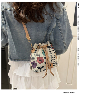 NEW CHINESE NATIONAL WIND ARCHIPIT BUCKET BAG SIMPLE FASHION TREND SUMMER NEW LINEN STYLE Kelas tinggi rasa tunggal bahu