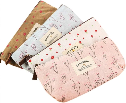 Kasus Pensil, Canvas Bunga Bunga Indah Kasus Pensil Zipper Kain Cantik Pohon Bunga Tas Pen 4 Pcs