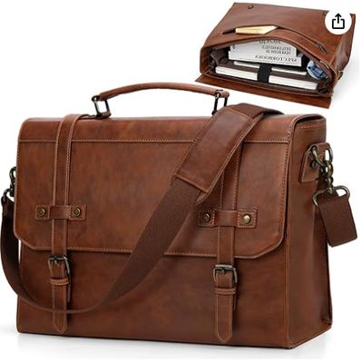 RAINSMORE Mens Messenger Bag 17 Inci Waterproof Vintage Kulit Laptop Kantong Laptop Besar Tas Satchel Tas Komputer Baju Baju untuk Kantor Perjalanan Bisnis College