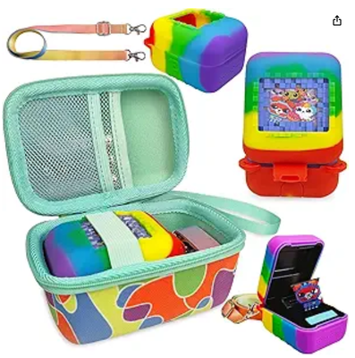 Tutup Silikon dan Hard Case Interaktif Digital Pet ∙ Aksesoris untuk Bitzee Original Virtual Electronic Pet Cases Pelindung dengan Lanyard (Teal)
