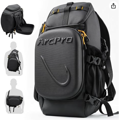 Fishing Sling Pack, EVA Hardshell dengan Workstation Lipat, Water-Resistant Convertible Front/Back Tackle Bag untuk 2×3600 Tray, Saltwater Freshwater Crossbody