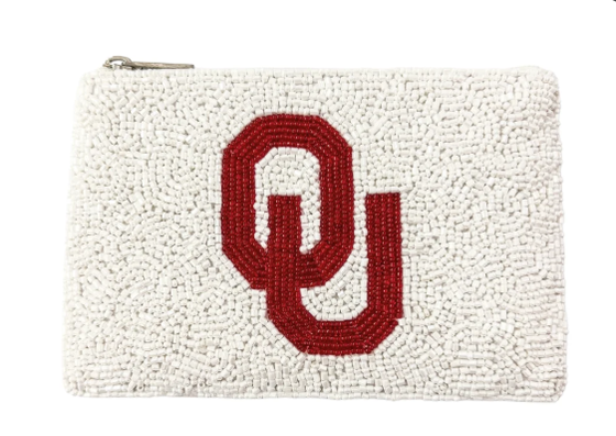 Double Side Beaded Crimson OU Coin Bag Ringan Aman Zip Penutupan Stadion Ukuran Disetujui Game Day Aksesoris