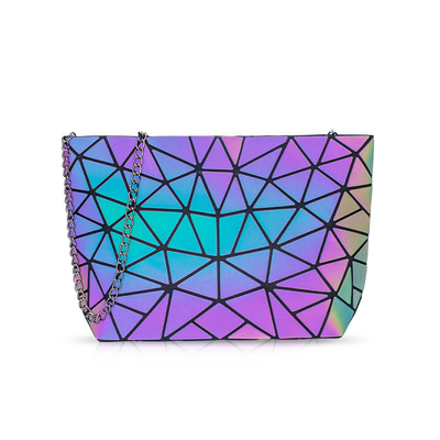 Fashion Geometry Ringer PU Leather Tote Bags Laser Color Changing