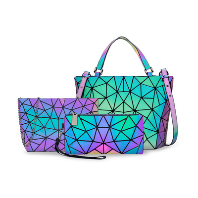 Fashion Geometry Ringer PU Leather Tote Bags Laser Color Changing