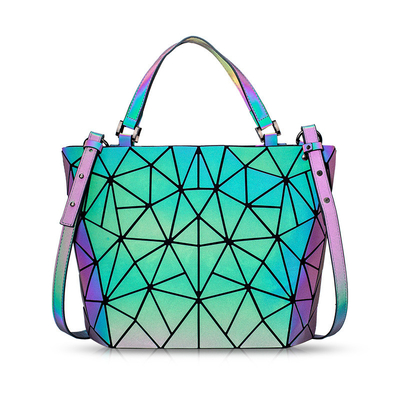 Fashion Geometry Ringer PU Leather Tote Bags Laser Color Changing