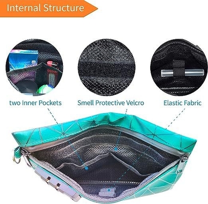 Tas anti bau dengan kunci kombinasi, kantong anti bau berlapis karbon 10,2 x 7,2 inci kantong kunci obat penyimpanan perjalanan