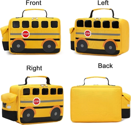 Kotak makan siang untuk anak-anak Anak laki-laki Anak perempuan Tas makan siang sekolah Digunakan kembali Pendingin Termal Tote untuk piknik (Bus sekolah kuning)