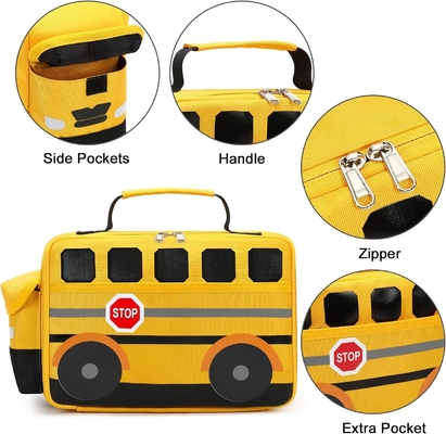 Kotak makan siang untuk anak-anak Anak laki-laki Anak perempuan Tas makan siang sekolah Digunakan kembali Pendingin Termal Tote untuk piknik (Bus sekolah kuning)