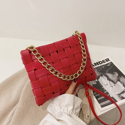 PU Tas Wanita Tekstur Kain Tas 2024 Musim semi di versi baru Korea dari mode Rantai BAG bahu tas crossbody