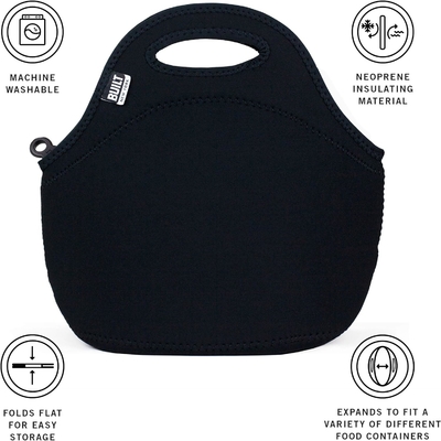 Built Gourmet Getaway Soft Neoprene Lunch Tote Bag - Ringan, Terisolasi dan Dapat Digunakan Lagi, Satu Ukuran, Hitam