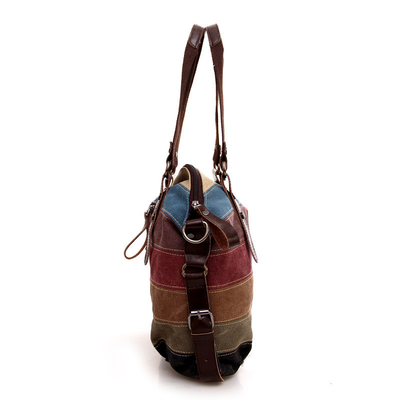 TREND NEW Rainbow STRIPED CANVAS BAG MODA PATCHWORK tas wanita air cuci tas kain