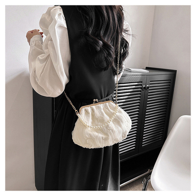 2024 NEW RETRO FAIRY SOLID COLOR BAG kecil tangan putih KERUANG BAG Wanita benang bersih dalam BAG crossbody sederhana