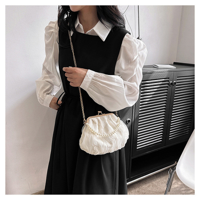 2024 NEW RETRO FAIRY SOLID COLOR BAG kecil tangan putih KERUANG BAG Wanita benang bersih dalam BAG crossbody sederhana