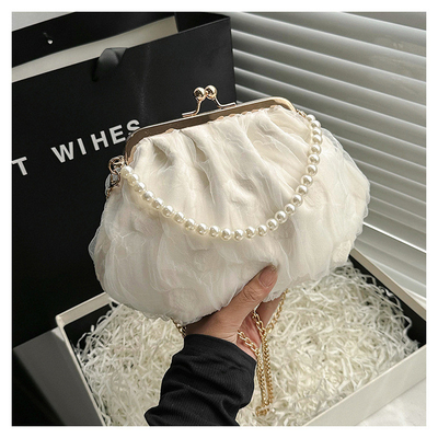 2024 NEW RETRO FAIRY SOLID COLOR BAG kecil tangan putih KERUANG BAG Wanita benang bersih dalam BAG crossbody sederhana