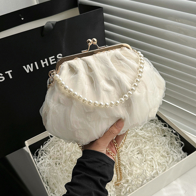2024 NEW RETRO FAIRY SOLID COLOR BAG kecil tangan putih KERUANG BAG Wanita benang bersih dalam BAG crossbody sederhana