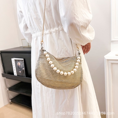 New Pearl Handle imitasi penuh berlian tas tangan tas bahu lintas batas ledakan pesta makan malam tas fashion bahu