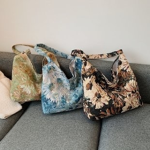 KAPASITAS Besar Tas Wanita Perancis Canvas sederhana Tas Lukisan Minyak Gaya Nasional Tas Bahu TOTE BUCKET BAG