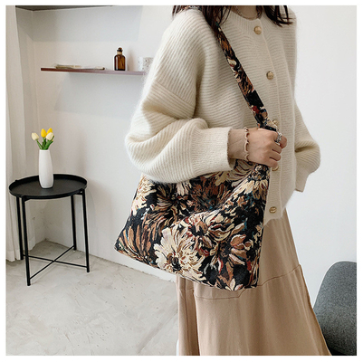 KAPASITAS Besar Tas Wanita Perancis Canvas sederhana Tas Lukisan Minyak Gaya Nasional Tas Bahu TOTE BUCKET BAG
