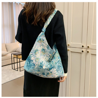KAPASITAS Besar Tas Wanita Perancis Canvas sederhana Tas Lukisan Minyak Gaya Nasional Tas Bahu TOTE BUCKET BAG
