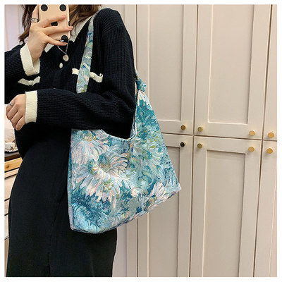 KAPASITAS Besar Tas Wanita Perancis Canvas sederhana Tas Lukisan Minyak Gaya Nasional Tas Bahu TOTE BUCKET BAG