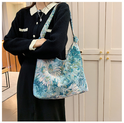 KAPASITAS Besar Tas Wanita Perancis Canvas sederhana Tas Lukisan Minyak Gaya Nasional Tas Bahu TOTE BUCKET BAG