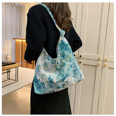 KAPASITAS Besar Tas Wanita Perancis Canvas sederhana Tas Lukisan Minyak Gaya Nasional Tas Bahu TOTE BUCKET BAG