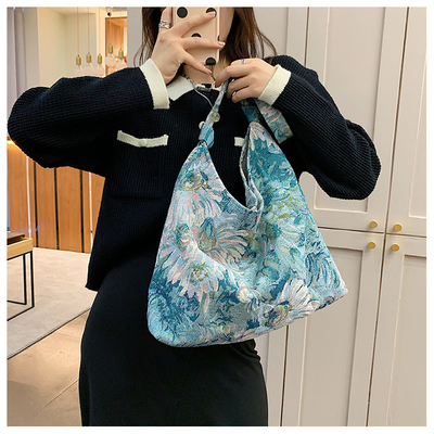 KAPASITAS Besar Tas Wanita Perancis Canvas sederhana Tas Lukisan Minyak Gaya Nasional Tas Bahu TOTE BUCKET BAG