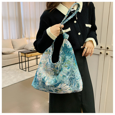 KAPASITAS Besar Tas Wanita Perancis Canvas sederhana Tas Lukisan Minyak Gaya Nasional Tas Bahu TOTE BUCKET BAG