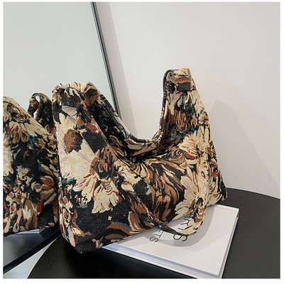 KAPASITAS Besar Tas Wanita Perancis Canvas sederhana Tas Lukisan Minyak Gaya Nasional Tas Bahu TOTE BUCKET BAG
