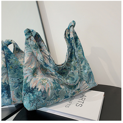 KAPASITAS Besar Tas Wanita Perancis Canvas sederhana Tas Lukisan Minyak Gaya Nasional Tas Bahu TOTE BUCKET BAG