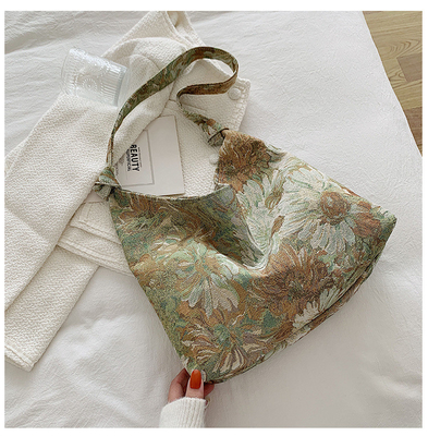 KAPASITAS Besar Tas Wanita Perancis Canvas sederhana Tas Lukisan Minyak Gaya Nasional Tas Bahu TOTE BUCKET BAG
