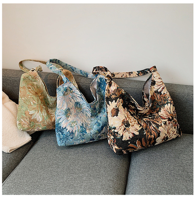 KAPASITAS Besar Tas Wanita Perancis Canvas sederhana Tas Lukisan Minyak Gaya Nasional Tas Bahu TOTE BUCKET BAG