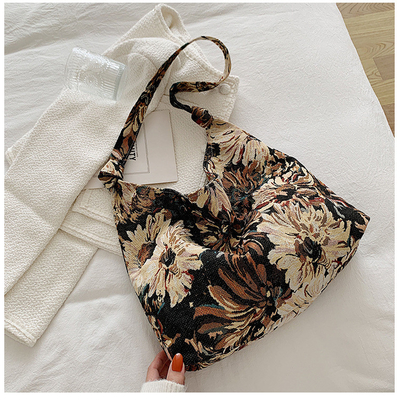 KAPASITAS Besar Tas Wanita Perancis Canvas sederhana Tas Lukisan Minyak Gaya Nasional Tas Bahu TOTE BUCKET BAG