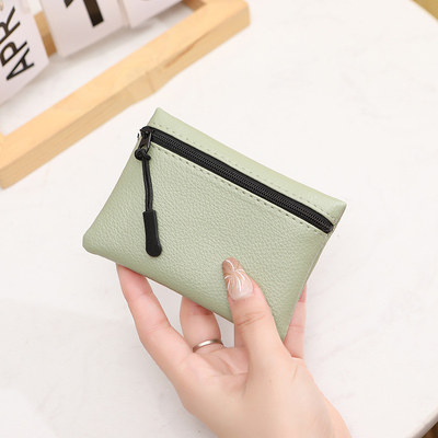 2024 Baru lychee pola ritsleting dompet koin warna padat PU kulit lembut wanita koin tas kartu