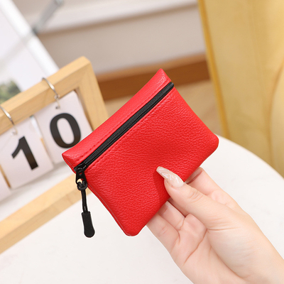 2024 Baru lychee pola ritsleting dompet koin warna padat PU kulit lembut wanita koin tas kartu