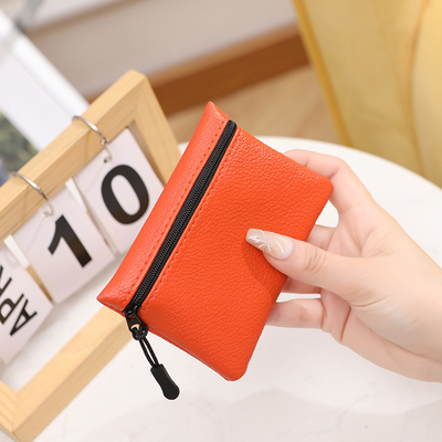 2024 Baru lychee pola ritsleting dompet koin warna padat PU kulit lembut wanita koin tas kartu