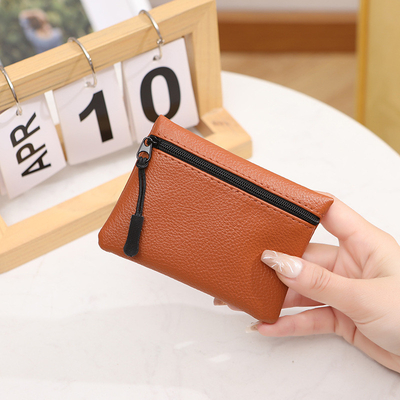 2024 Baru lychee pola ritsleting dompet koin warna padat PU kulit lembut wanita koin tas kartu