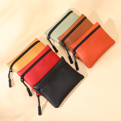 2024 Baru lychee pola ritsleting dompet koin warna padat PU kulit lembut wanita koin tas kartu