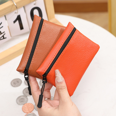 2024 Baru lychee pola ritsleting dompet koin warna padat PU kulit lembut wanita koin tas kartu