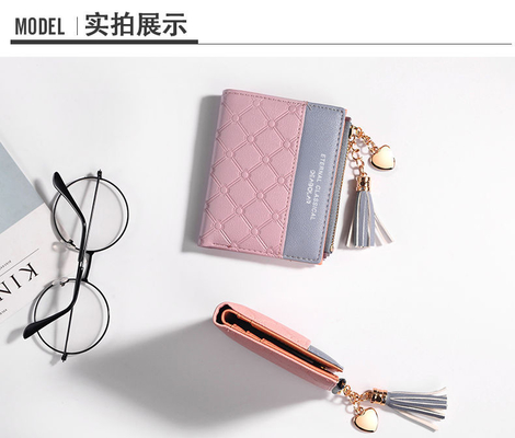 KOREA VERSION OF THE NEW WOMEN'S SHORT WALET PEMBAIKAN COLOR SHORT WALET FRINGE ZIPPER MULTI CARD MOIN WALET dalam stok