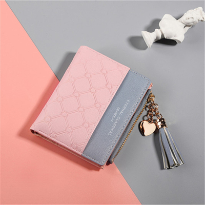 KOREA VERSION OF THE NEW WOMEN'S SHORT WALET PEMBAIKAN COLOR SHORT WALET FRINGE ZIPPER MULTI CARD MOIN WALET dalam stok