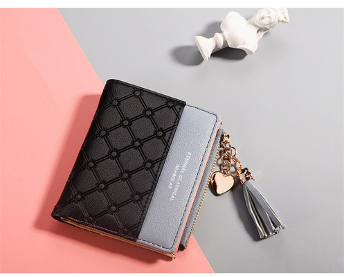 KOREA VERSION OF THE NEW WOMEN'S SHORT WALET PEMBAIKAN COLOR SHORT WALET FRINGE ZIPPER MULTI CARD MOIN WALET dalam stok