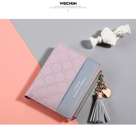 KOREA VERSION OF THE NEW WOMEN'S SHORT WALET PEMBAIKAN COLOR SHORT WALET FRINGE ZIPPER MULTI CARD MOIN WALET dalam stok