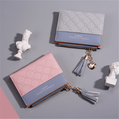 KOREA VERSION OF THE NEW WOMEN'S SHORT WALET PEMBAIKAN COLOR SHORT WALET FRINGE ZIPPER MULTI CARD MOIN WALET dalam stok