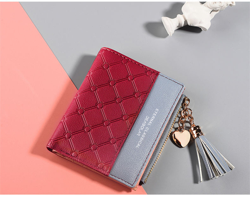 KOREA VERSION OF THE NEW WOMEN'S SHORT WALET PEMBAIKAN COLOR SHORT WALET FRINGE ZIPPER MULTI CARD MOIN WALET dalam stok