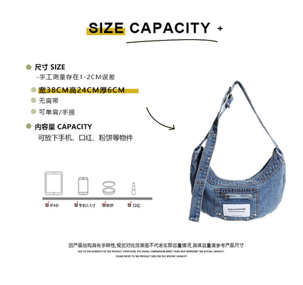 2024 Trans-Border NEW underarms bag NICHE desain retro cuci denim tas senior dompling tas