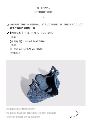 2024 Trans-Border NEW underarms bag NICHE desain retro cuci denim tas senior dompling tas