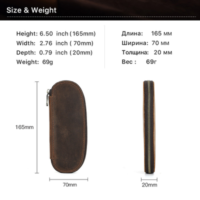 TANGGAL-BORNER RETRO CRAZY Kulit kuda tas pena buatan tangan 2 OVAL ZIPPER portabel kasus pena