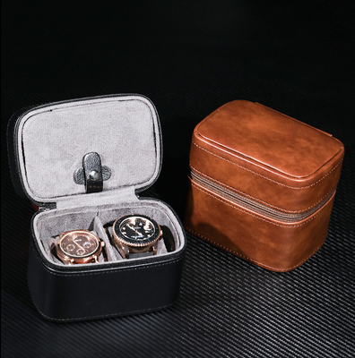 TWO WATCH COLLECTION BOX JUWELRY TANGGAL-BORNER STRAP STORAGE Kulit sapi kotak jam tangan kotak perhiasan portabel